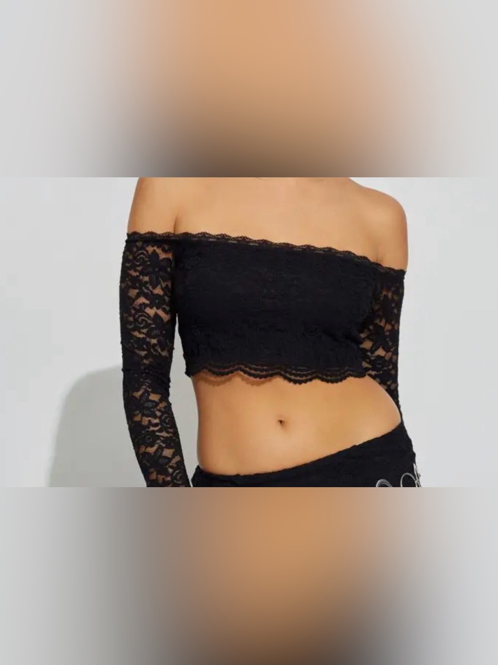 Garage Black Off-Shoulder Lace Crop Top